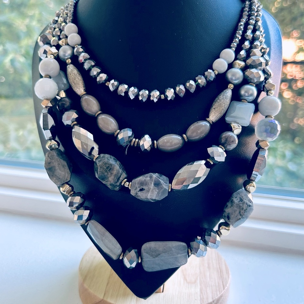 Not Quite Fifty Shades of Grey (and Green) ~ Artisan Bead Necklace